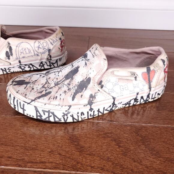 Vans Slip On Sneakers Women's 7 Pink Checkered Custom DIY Graffiti Grunge Skater - Picture 6 of 9